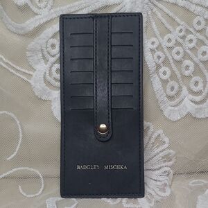 Badgley Mischka Black Leather Vertical Card Organizer with Gold Accent